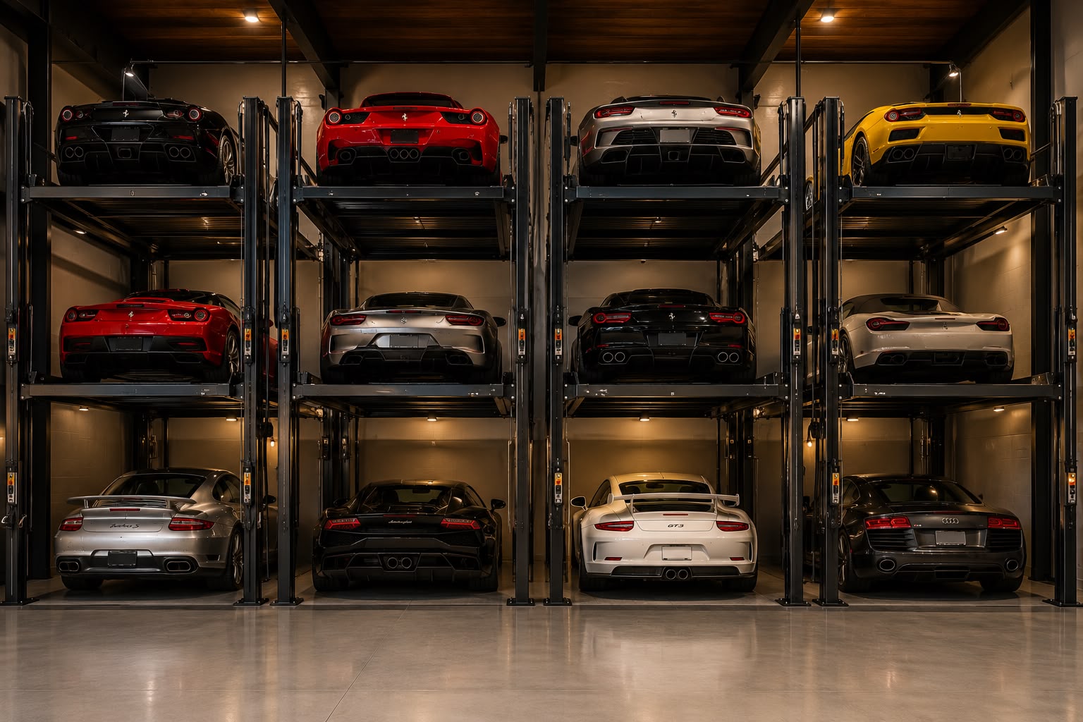 Multi-level vehicle storage tower at Italy Service